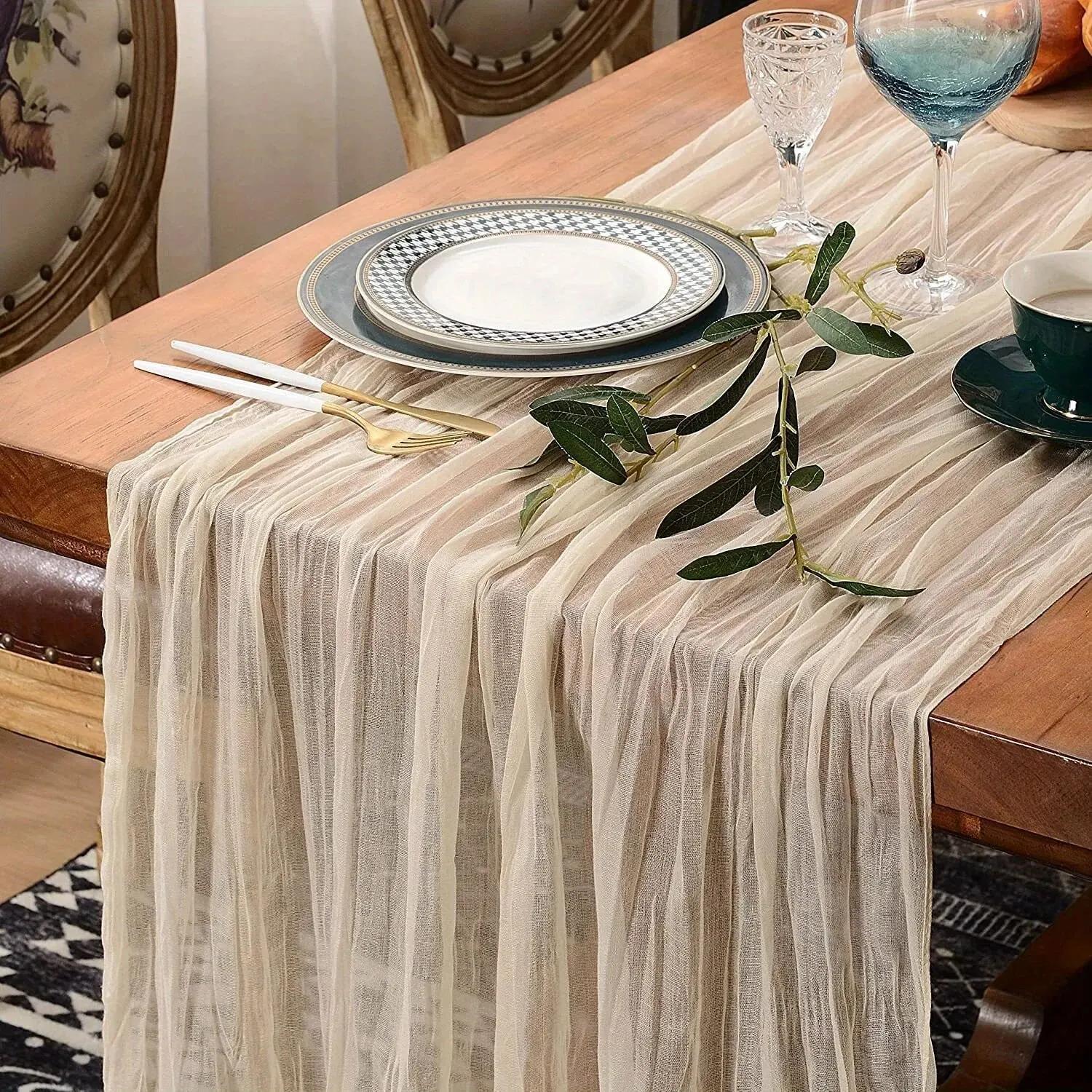 1pc estilo boho gaze corredor de mesa-longa gaze sheer romantictable corredor para casamentos e decoração de cena decoração de casa - Image 1