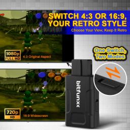 Bitfunx Mini 720P 1080P HDMI ™   Adaptador 16:9/4:3 Auto S-Video Composto Para Consoles de Jogos N64 SNES SFC NGC - Image 3