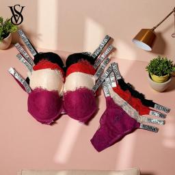 Novo Conjunto de Sutiã e Calcinha Sexy da Victoria's Secret para Mulheres, Confortável, com Efeito Push Up, Ajustável, com Renda e Almofadas - Image 1