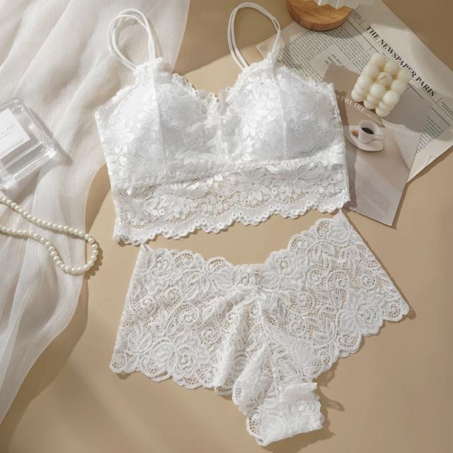Conjunto de Lingerie de Renda Sexy Feminino com Calcinha Respirável