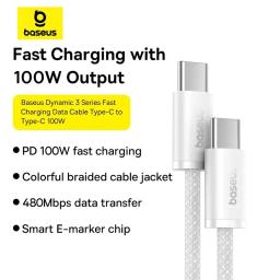 Cabo Baseus 100W Tipo C para USB C para iPhone 18 17 16, Cabo de Carregamento Rápido para Macbook, iPad, Samsung, Xiaomi, Cabo USB C Rápido - Image 4