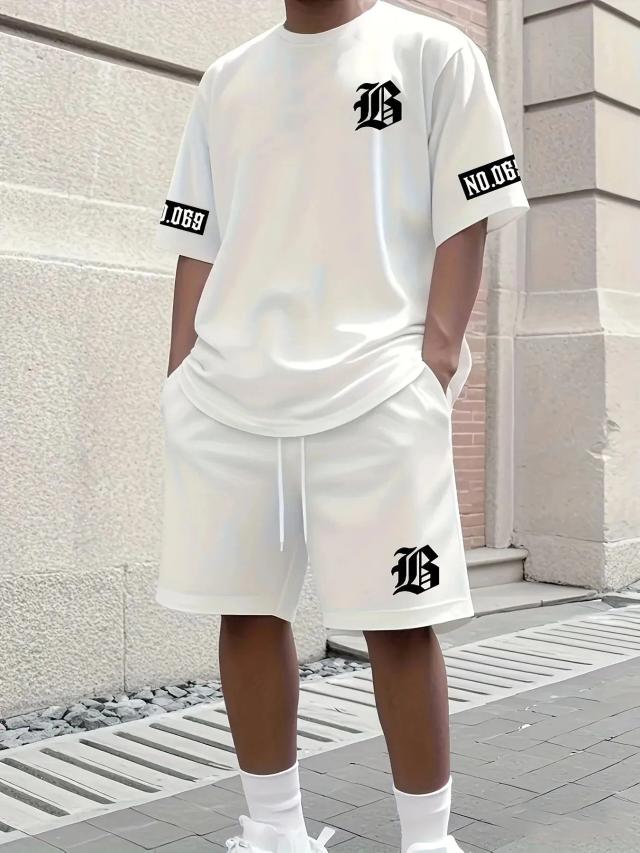 Conjunto Masculino Verão Camiseta Estampa Letras e Shorts Esportivos