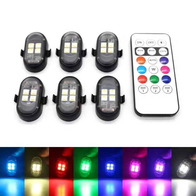 Luzes decorativas LED para carro, lâmpada de atmosfera sem fio/controle remoto, modelo multicolorido, carregamento USB para luz de advertência da grade interna