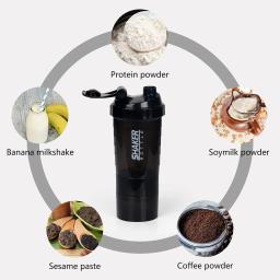 Garrafa De Proteína De 3 Camadas Shaker Powder Shake Cup Garrafa De Água Copo De Mistura De Plástico Body Building Exercício Garrafa - Image 2