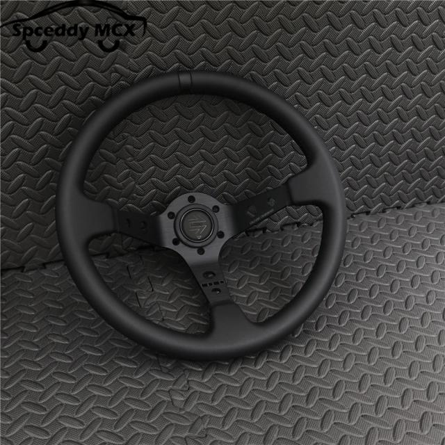 Volante de carro de 14 polegadas, 350mm, camurça, couro/couro genuíno, deriva côncava profunda, jdm racing, edição preta 2407mobe125