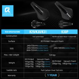 Ryet 3d impresso selim de bicicleta de carbono completo 245mm * 135/145/155mm selim de bicicleta para mtb cascalho assento de bicicleta de estrada peças - Image 6
