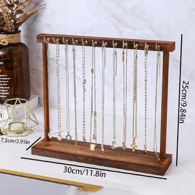 Organizador de Jóias Colar Madeira Maciça Pendurado Bancada Rack Vitrine Armazenamento