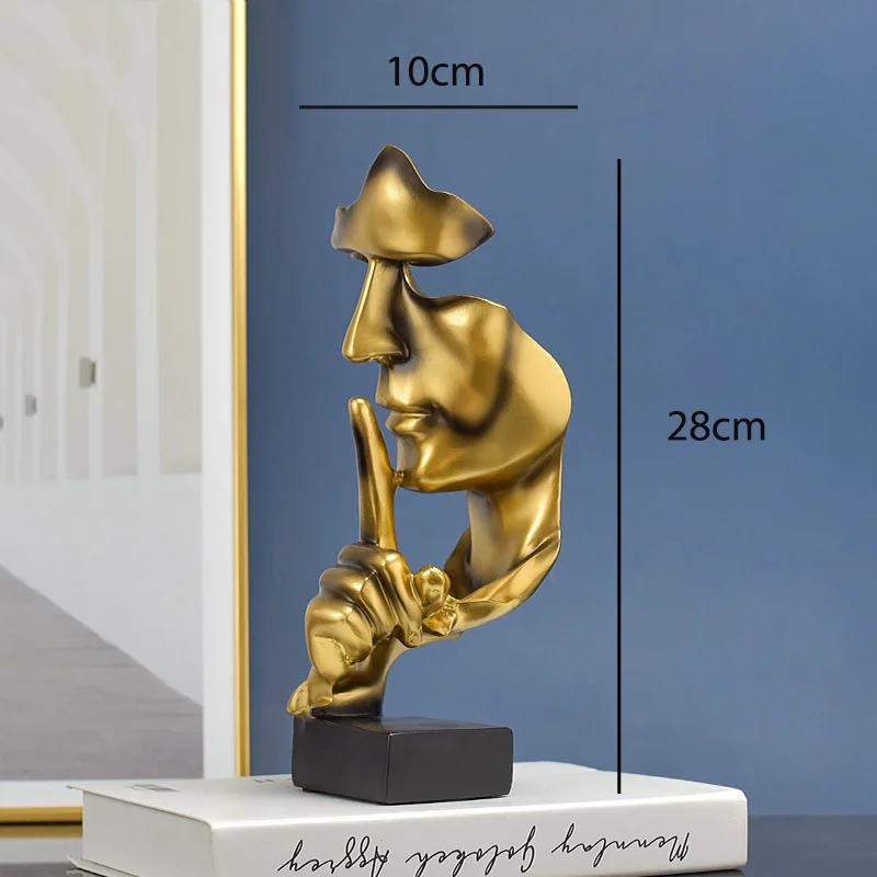 Pensador estátua escultura silêncio é estatuetas de ouro resina retro decoração para casa para escritório estudo sala estar ornamentos rosto abstrato - Image 1