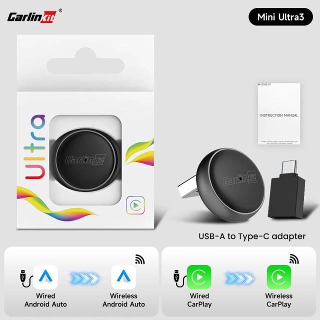 CarlinKit Mini Ultra 3 Adaptador CarPlay Android Auto Sem Fio