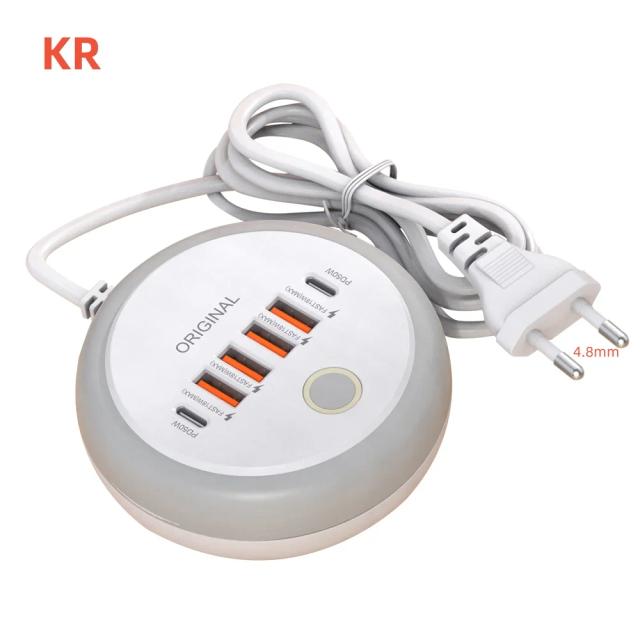 Carregador de Parede 50W PD Tipo C com 6 Portas USB - Carregamento Rápido Universal