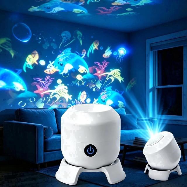 Projetor de Luz LED Ondas do Oceano 360° Luz Noturna Dinâmica Rotativa USB
