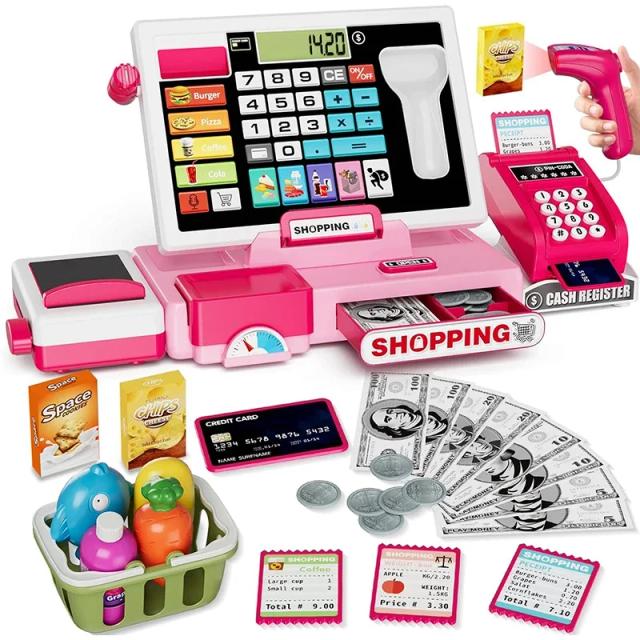 Conjunto de Brinquedos Caixa Registradora de Compras com Calculadora Real - Brinquedo de Aprendizagem Interativa