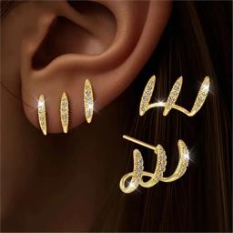 Brincos elegantes de três garras com strass, 2 peças para mulheres, design luxuoso e fofo, joias para festa, presentes - Image 4