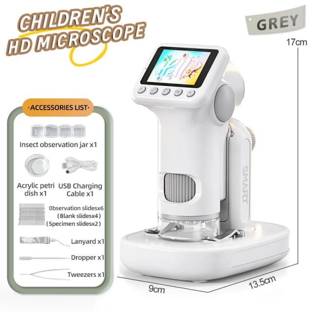 Microscópio Portátil 1600X com Tela de 2 Polegadas, Lente de Ampliação para Crianças, Mini Microscópio Eletrônico com Suporte para Fotos P02