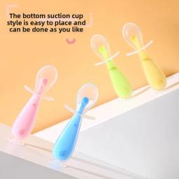 Colher de silicone para bebês, alimentação de pasta de arroz para bebês, colher de sopa de cabeça macia, colher de treinamento, colher curta de silicone com escudo infantil - Image 4