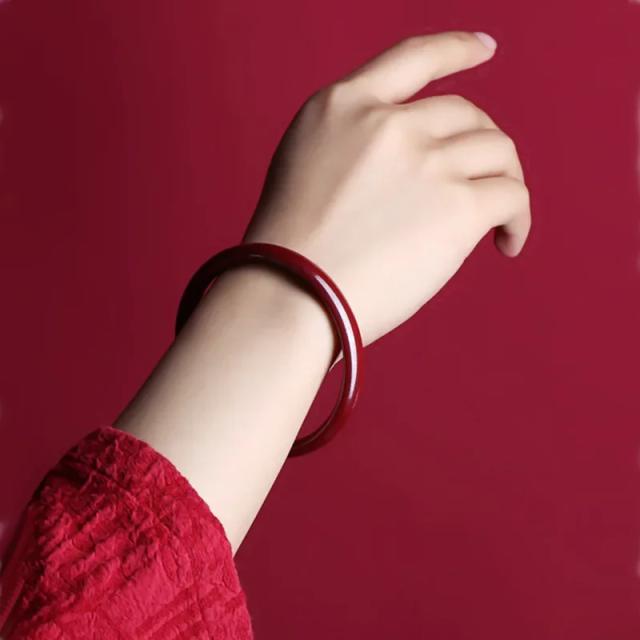 Pulseira de Vidro Grosso Transparente Estilo Palácio Antigo com Detalhes em Jade - 1 Unidade