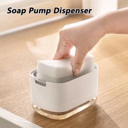 Dispensador de sabão caixa imprensa dispensador esfregando recipiente líquido cozinha banheiro automático detergente caixa espuma com suporte esponja - Image 1