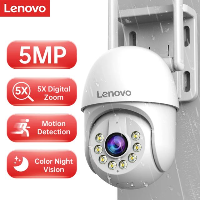 Câmera de Segurança Wifi Lenovo 5MP para Exterior com Zoom 5X, Rastreamento Automático, Câmera IP Sem Fio, Vigilância Noturna em Cores para Casa