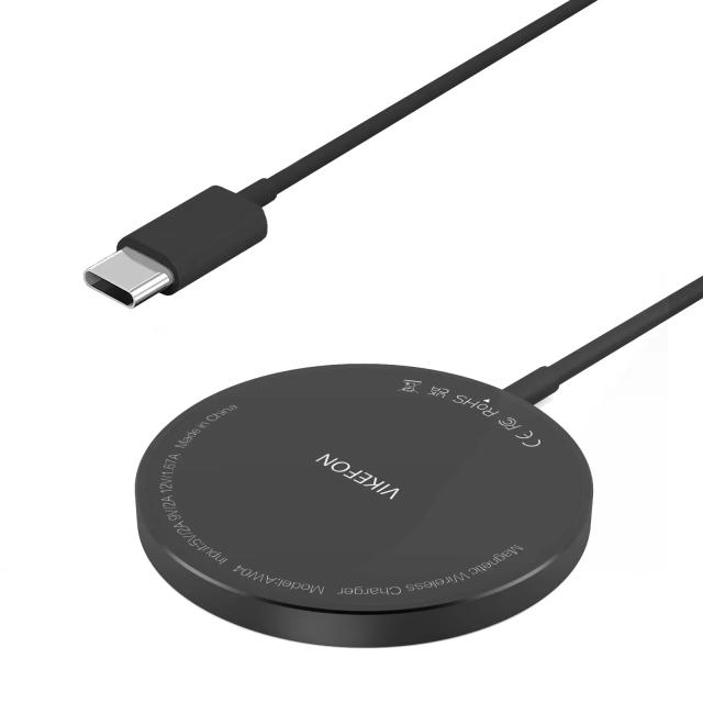 VIKEFON Carregador Magnético Sem Fio Rápido com Porta USB Dupla 15W