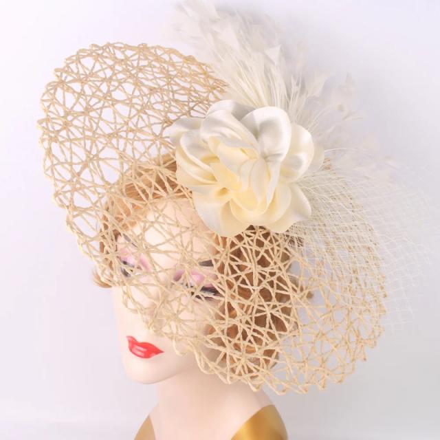 Fascinator Casamento Headpiece Feminino Flor Headwear para Igreja Derby Chapéu Cocktail Bandana Nupcial Pillbox Boné