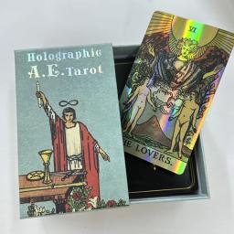 12*7cm Holográfico A.E. Baralho de tarô em caixa de presente rígida deslizante 78 unidades de cartas de tarô com guia e bolsa com cordão - Image 1