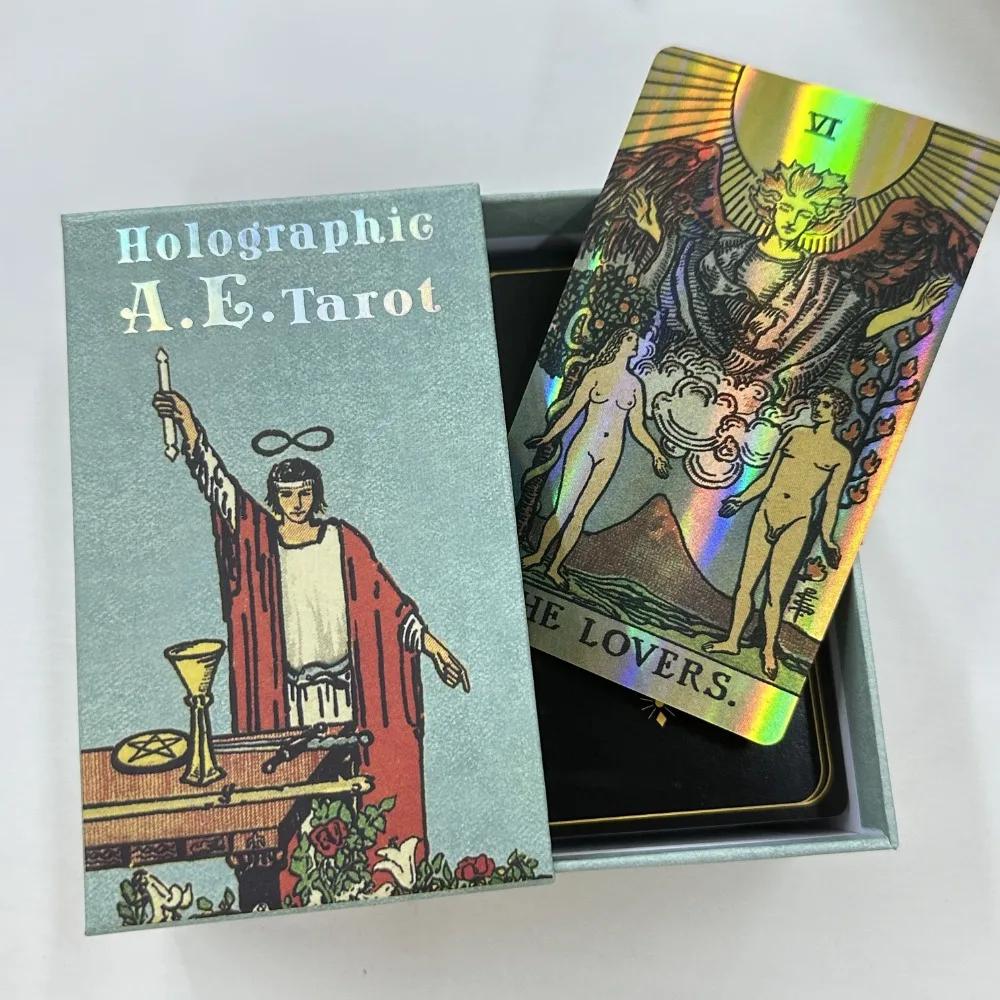 12*7cm Holográfico A.E. Baralho de tarô em caixa de presente rígida deslizante 78 unidades de cartas de tarô com guia e bolsa com cordão - Image 1