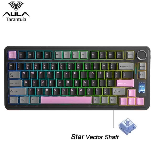 Teclado mecânico para jogos AULA S75 Pro 75% Hot Swappable RGB retroiluminado 4000mAh PBT Keycaps Teclado sem fio com botão de tela LED