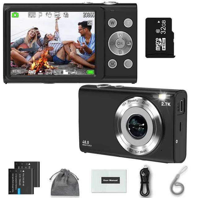 Câmera Digital 4K Vlogging HD 48MP com Autofoco e Tela Grande de 2.8"