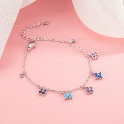 Pulseira e Tornozeleira de Prata Esterlina 925 Nova com Diamante Brilhante em Forma de Trevo de Quatro Folhas Multicolorido para Mulheres Acessórios de Colar Presente - Image 6