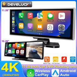 10/11.26 polegada traço cam 4k carro dvr sem fio carplay & android auto navegação gps gravador de vídeo painel lente dupla wifi fm aux - Image 1