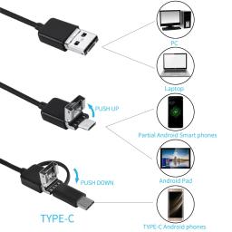 Câmera endoscópica android 7mm, 3 em 1, micro usb tipo c, boroscópio, mini câmera, à prova d'água, led, inspeção de carro, para huawei xiaomi pc - Image 4
