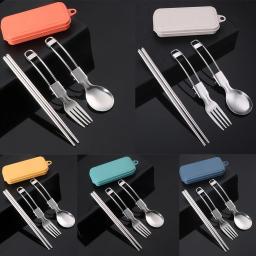 Talheres de piquenique utensílio de acampamento fácil armazenamento design dobrável seguro e seguro colher pauzinhos garfo conjunto aço inoxidável - Image 6