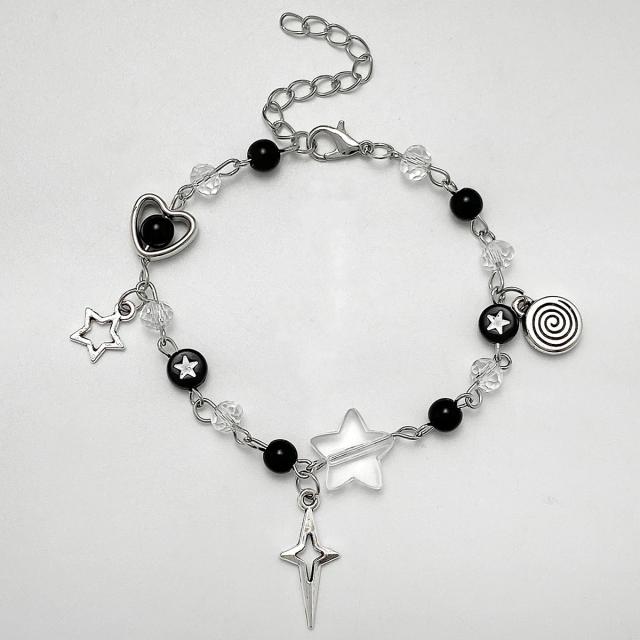 Pulseira de Couro Marrom Estrela Notas Musicais Madeira Artesanal Unissex Ajustável