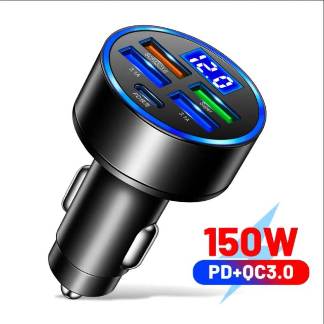Carregador de Carro 250W PD QC3.0 com Display Digital 6 Portas
