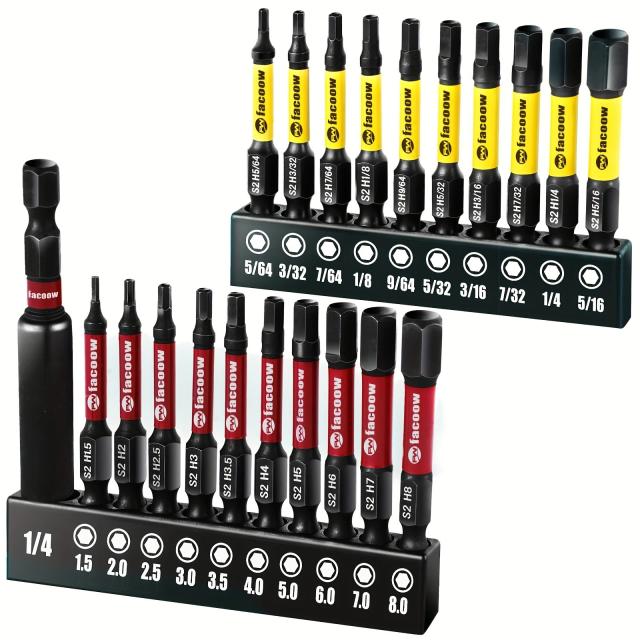 Conjunto de Brocas Sextavadas 21 Peças Aço S2 Ponta Magnética Haste Hexagonal 1/4"