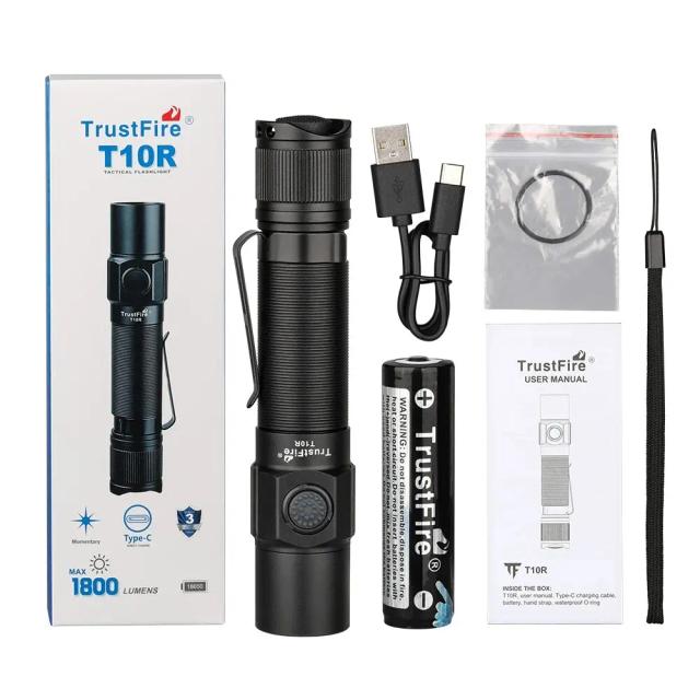 Trustfire t10r lanterna tática 1800 lúmen poderosa tipo c usb recarregável 18650 led recarregável lâmpada tática militar do exército