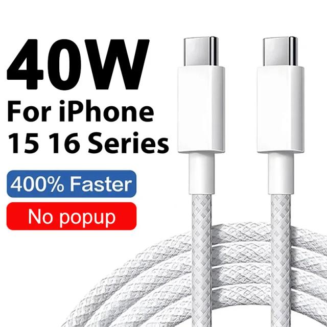Carregador PD 40W iPhone USB C Cabo de Carregamento Rápido