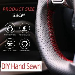 Capa universal de couro para volante de carro, capa envoltória adequada para 38cm 14 ", costura diy, respirável e antiderrapante, preto, cinza, bege - Image 6
