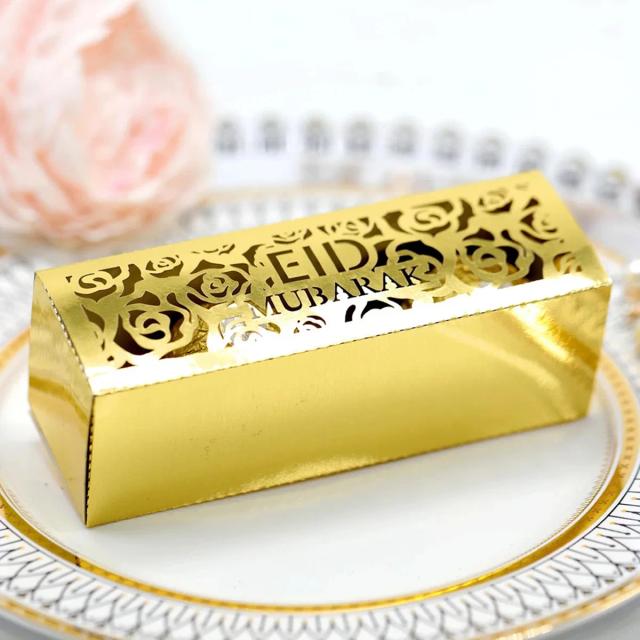 Caixa de doces do ramadan dourado 5 peças, mini caixa de papel de chocolate com padrão rosa recortada, caixa de presente de festa festiva iftar, caixa de doces de casamento