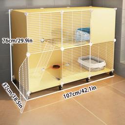 Gaiola para Gatos com Espaço Livre, Tamanho Pequeno com Rodas, Armário Amarelo para Gatinhos, Vila para Gatos, Casa Interna para Gatos para Uso Doméstico - Image 1