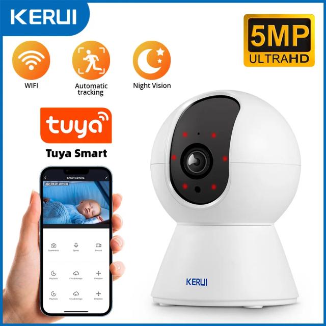 KERUI Mini Câmera IP WiFi Tuya 5MP Rastreamento Inteligente