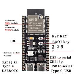 Placa de Desenvolvimento ESP32-S3 WiFi Bluetooth 5.0 Dual-Core 240MHz N16R8 N8R8 8MB PSRAM Adaptador Dual USB-C 44PIN para MicroPython IoT - Image 2