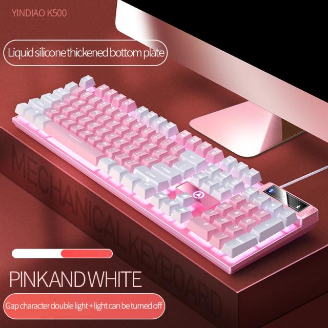 Teclado Gamer K500 Rosa Misto 104 Teclas USB com Fio para PC e Laptop