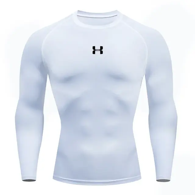 Homens correndo compressão camiseta mangas compridas esporte t ginásio de fitness moletom masculino jogging treino homme camisa atlética topos