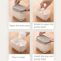 Dispensador de sabão caixa imprensa dispensador esfregando recipiente líquido cozinha banheiro automático detergente caixa espuma com suporte esponja - Image 6