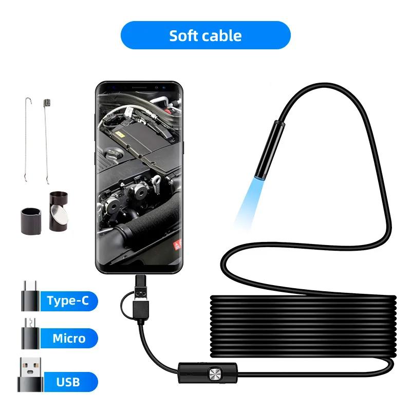 Câmera endoscópica android 7mm, 3 em 1, micro usb tipo c, boroscópio, mini câmera, à prova d'água, led, inspeção de carro, para huawei xiaomi pc - Image 1