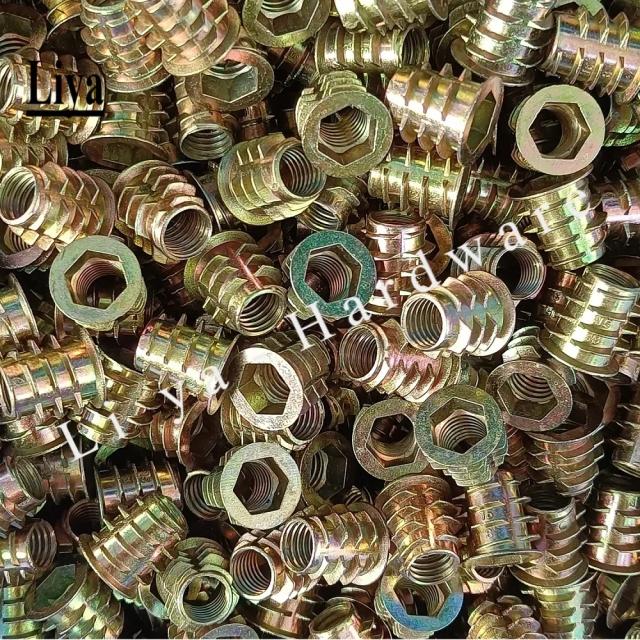 Porcas de Inserção para Madeira Liga de Zinco M4-M10 Hexagonal Flangeada 8-25mm