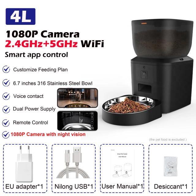 Furpipi Alimentador Automático para Gatos com Câmera 1080p WiFi 4L