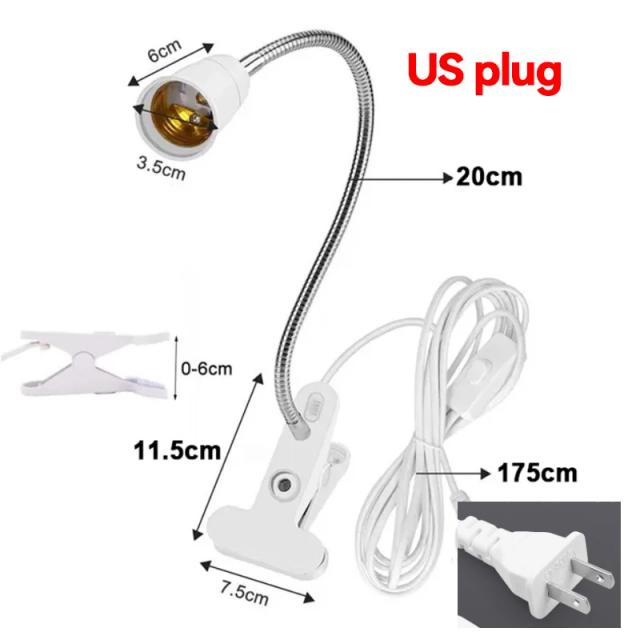 Suporte de Lâmpada E27 Flexível 360° com Interruptor para Plantas Domésticas