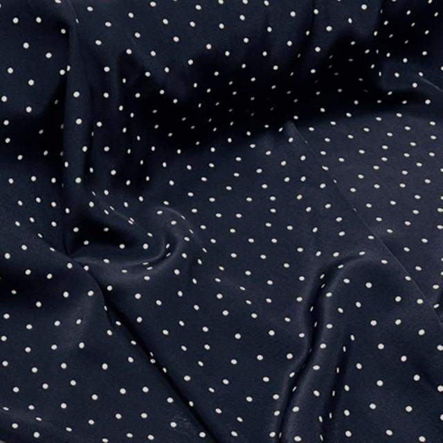 Tecido Crepe de Seda Azul Marinho Poá 140cm 100% Seda de Amoreira